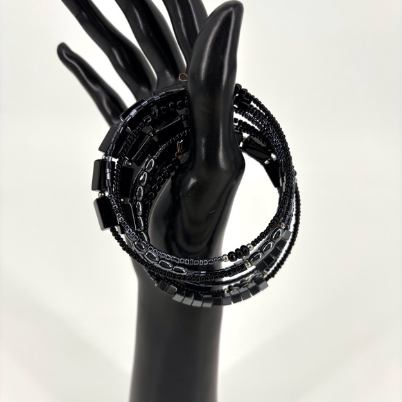 Hematite, Black Onyx, and Bead Wired Wrap Around Bracelet - Picture 1 of 10